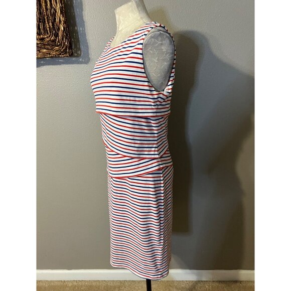 J. McLaughlin Dress M Medium Stretch Stripes Red White Blue Tiered - Picture 5 of 7